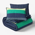 thumbnail image 1 of Mainstays Kids Reversible Green Stripe Stitch Quilt Set, 3 Pieces, Full/Queen, 1 of 6