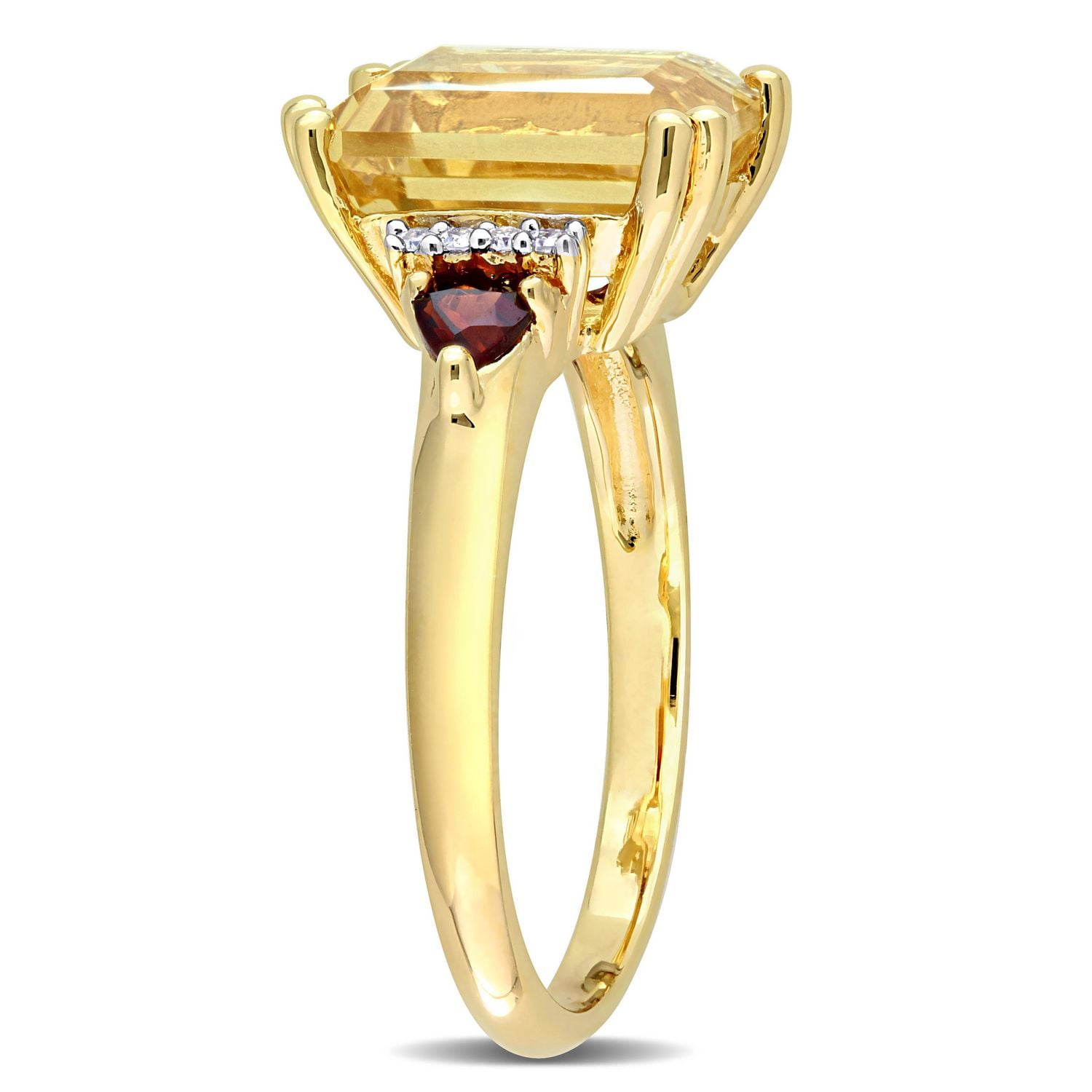 Bague Cocktail à trois pierres Miabella avec 3-3/8 Carat PBT de Citrine, Grenat et Accent de Diamant en Argent Sterling Plaqué Or Jaune 18K