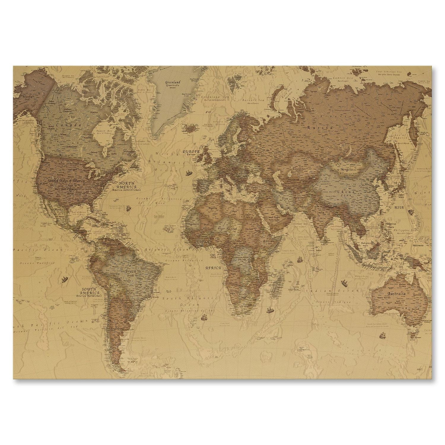 Designart Ancienne carte du monde III Art mural sur toile