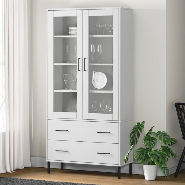 vidaXL Adult Standard Tall Bookcase with Metal Legs White 85x35x172.5 cm Solid Wood OSLO