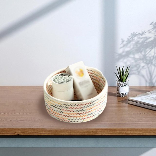 Feltree Round Woven Storage Baskets, Soft Cotton Rope Woven Blanket Baskets Storage Basket Portable Basket Organizer Decorative Baskets for Storage Living Room