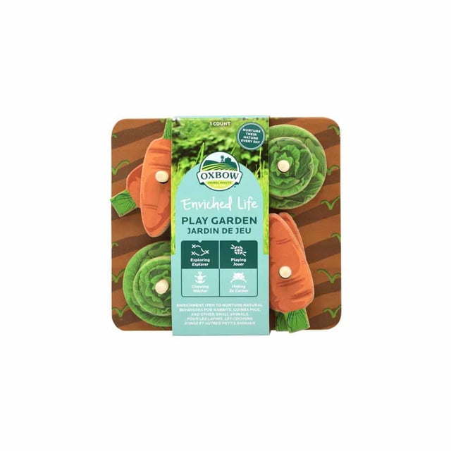 Oxbow Enriched Life Jouet de Jardin en Bois avec une base Carrée en Bois et des Morceaux Amovibles de Carotte et de Laitue Faits de Bois Non Traité et de Couleurs Sûres pour les Aliments, Conçu pour Soutenir les Comportements Naturels d'Exploration, de Jeu, de Cachette et de Mâchonnement des Petits Animaux de Compagnie.