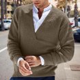 thumbnail image 2 of MIASHUI Men's Fall Winter Pullover V-Neck Solid Color Cardigan Knit Shirt Jacket Long Sleeve Comfort Brown,XL, 2 of 5