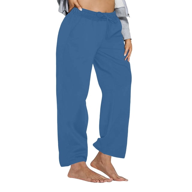Plebaso Womens Plus Size Wide Leg Pants Elastic Waist Drawstring Lounge Pants Casual Loose Summer Pants