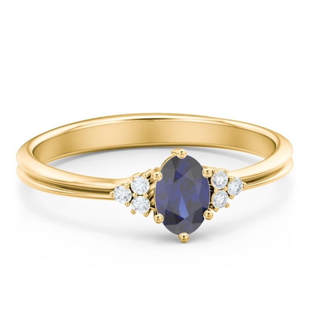 Birthstone Oval Ring with Shoulder Accents - Blue Sapphire (September)