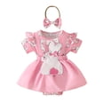 thumbnail image 1 of MIASHUI Robe Barboteuse pour Bébé Fille à Manches Courtes, Justaucorps à Volants, Ourlet de Jupe, Tenue, Rouge, 6-9 Mois, 1 of 7