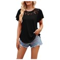 thumbnail image 1 of Timegard Tops for Women Summer Beach Casual Lace Round Neck Ruffle Short Sleeve Loose Solid Color Tops, 1 of 7