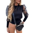 thumbnail image 1 of DYMADE Chandail pour Femmes à Col Rond en Maille à Pois Transparent à Manches Bouffantes Haut Chandail Blouse Jumper, 1 of 1