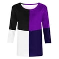 thumbnail image 4 of IROINID Rabais T-Shirts pour Femmes à Manches 3/4 Imprimés T-shirt Ample Blouse Mi-Longue Col Rond Hauts de Détente, Bleu Foncé, 4 of 4