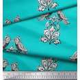 thumbnail image 3 of Soimoi Rayon Crepe Fabric Leaves,Bird & Floral Block Decor Fabric Printed Yard 46 Inch Wide, 3 of 3