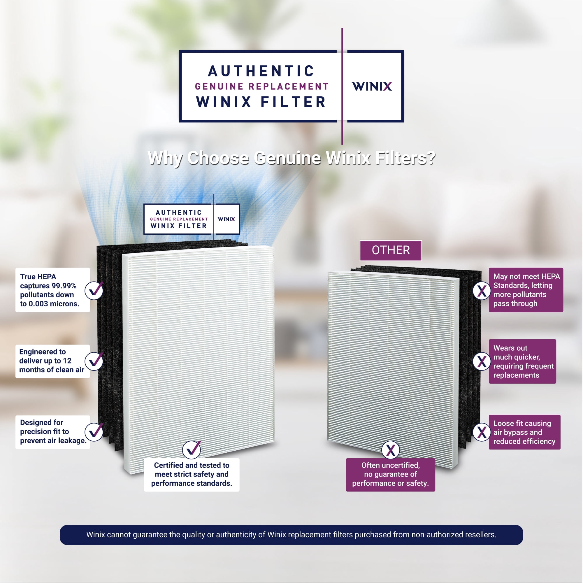 Filtre de rechange Winix 115115 True HEPA Plus 4 A, compatible avec les modèles Winix 6300, P300, 5300, 5500, 5300-2, 6300-2, AM90, C909, 9800 et C535
