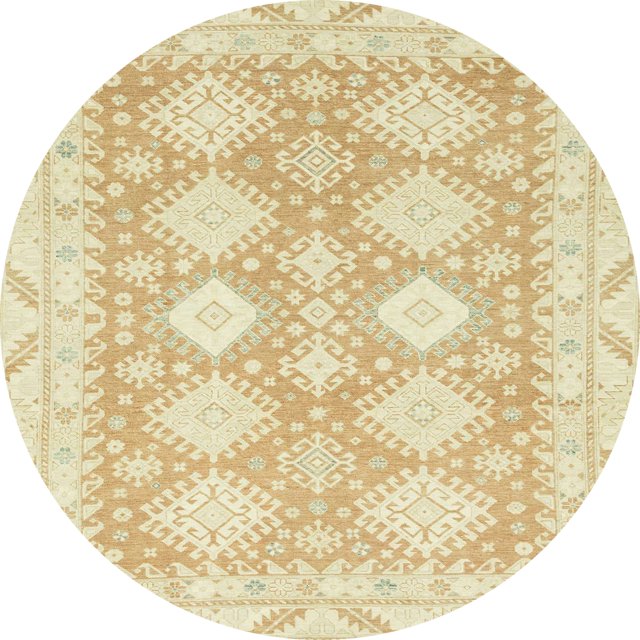 Ahgly Company Tapis d'Intérieur Ronds Abstraits Kaki et Or, Tapis de Zone Abstraits, 8 Pieds Rond