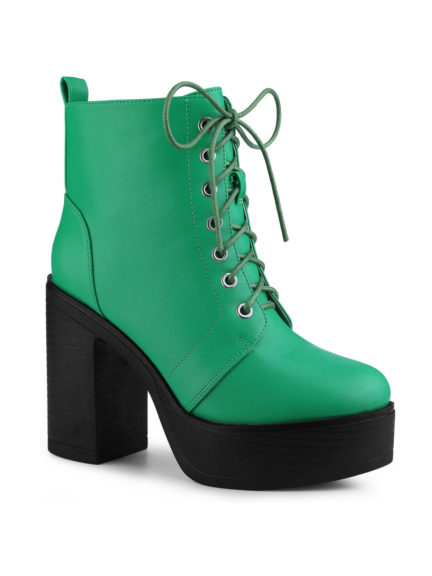 Unique Bargains Bottes de Combat à Plateforme à Talon Haut Épais à Lacets pour Femme Vert US 6