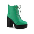 thumbnail image 1 of Unique Bargains Bottes de Combat à Plateforme à Talon Haut Épais à Lacets pour Femme Vert US 6, 1 of 7