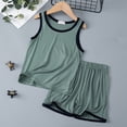 thumbnail image 2 of MIASHUI Ensemble Débardeur et Short pour Garçons Deux Pièces d'Été Sans Manches Pyjamas, Vert, 8-9 Ans, 2 of 3