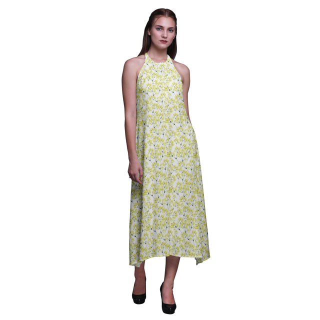 Bimba Robe Décontractée Longue Dos Nu à Col Licou pour Femmes, Robe de Plage Imprimée - Grand