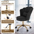 thumbnail image 4 of Hawsaiy Shell Back Home Office Chair with Lumbar Pillow, Modern Upholstered Desk Chair with Gold Metal Base, Swivel Adjustable Computer Chair for Home Office, Black, 4 of 11