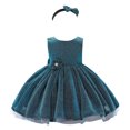 thumbnail image 1 of LUOGENLI Robe Enfants Filles Robe Florale Fête Enfant Robe Princesse Robes Jupe Maxi avec Shorts et Poches Vert Foncé 12-18 Mois, 1 of 9