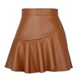 thumbnail image 4 of FAIWAD Jupe en Cuir pour Femme à Ourlet Volanté, Décontractée, Taille Haute, Plissée, Ajustée, Extensible, Évasée en Ligne A, 4 of 5