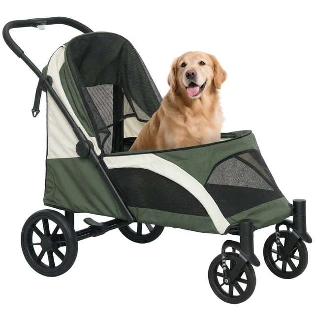 PawHut Pet Stroller Dog Stroller for Small to Large Cats, Dark Green