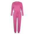 thumbnail image 4 of Mrat Womens Outfits 2 Piece Jogging Sets Solid Polyester Long Sleeve Sweatsuits Sets Two Piece Track Suits Drawstring High Waist Pants Set Comfy Outfits D-Hot Pink 3XL, 4 of 5