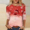 thumbnail image 2 of Pisexur Hauts de Noël pour Femmes Blouses Manches 3/4 T-Shirt Imprimé Verres de Vin Rouge Hauts Mode Xmas Col Rond Chandail à Enfiler Hauts Décontractés Amples T-Shirts d'Automne, 2 of 4
