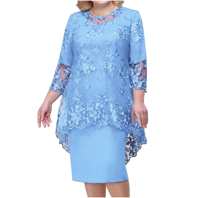 Womens Plus Size Evening Dress Lace Embroidery Two Piece Set Temperament Fit Dress