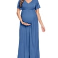 thumbnail image 1 of QJUHUNG Robe Maxi de Maternité Élégante - Robes d'Été Fluides pour Femmes Enceintes avec Bouton Décoratif et Courte Manche Volantée - Parfaites pour Séance Photo de Shower de Bébé (P-3TG), 1 of 6