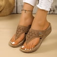 thumbnail image 4 of Orthopedic Wedge Slides Sandals for Women Wide Width Comfortable Leather Arch Support Walking Flip Flops, 4 of 7