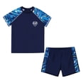 thumbnail image 3 of Sxiwei Kids Boys Two Pieces Rash Guard Swimsuit Short Sleeve Shirt Top with Shorts Sets Navy Blue XXL, 3 of 7