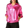 thumbnail image 2 of INSPIRE CHIC Women's Shiny Long Sleeve Zipper Hooded Metallic Jacket, 2 of 6