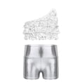 thumbnail image 2 of Oyolan Big Girls Gymnastic Workout Set 2PCS Crop Tops with Shorts 4-16 Years Sequins Dance Outfit Silver 16, 2 of 7