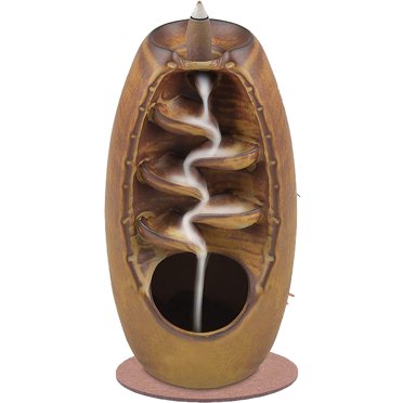 Backflow Incense Holder Waterfall Incense Burner, Ceramic Aromatherapy Ornament Home Decor with 120 Backflow Incense Cones + 30 Incense Sticks, Brown