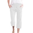 thumbnail image 1 of Wide Leg Pnats for Women Plus Size Casual Solid Color Comfy Mid Rise Pants for Women Fashion Loose Fit Daily Drawstring Linen And Cotton Lightweight Party Vacation Beach Pants with Pocket（White,XL）, 1 of 4