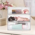 thumbnail image 3 of 3pcs Clear Makeup Organizer Vanity Storage Box Lipstick Holder Desktop Cosmetics Organizer Cotton Pad Container Lidded Storage Bin, 3 of 8