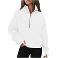thumbnail image 2 of Womens Half Zip Hoodies Plus Size Fleece Sweatshirt Thumb Hole Cropped Pullover Fall Winter Tops, 2 of 5