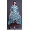 thumbnail image 2 of Bimba Robe Anarkali Imprimée à Plumes de Paon Bleues pour Femmes, Col Mandarin, Kurtis Indiens, Kurta Asymétrique - Grand, 2 of 5