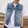 thumbnail image 2 of Men Lapel Sleeveless Denim Jacket Washed Loose Fit Casual Waistcoat, 2 of 4
