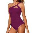 thumbnail image 2 of GZWYHT Bathing Suit for Women Womens Swimsuits One Shoulder Swimsuit For Women Bathing Suits Modest Full Coverage Keyhole Swimwear One Piece Swimsuit Women Tummy Control Swimsuits Wine L, 2 of 4