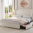 thumbnail image 1 of Ourlova Full Upholstered Bed Frame with Headboard and 4 Storage Drawers, Charging Station, Noise-Free, No Box Spring Needed, Easy Assembly Full Size, 1 of 7