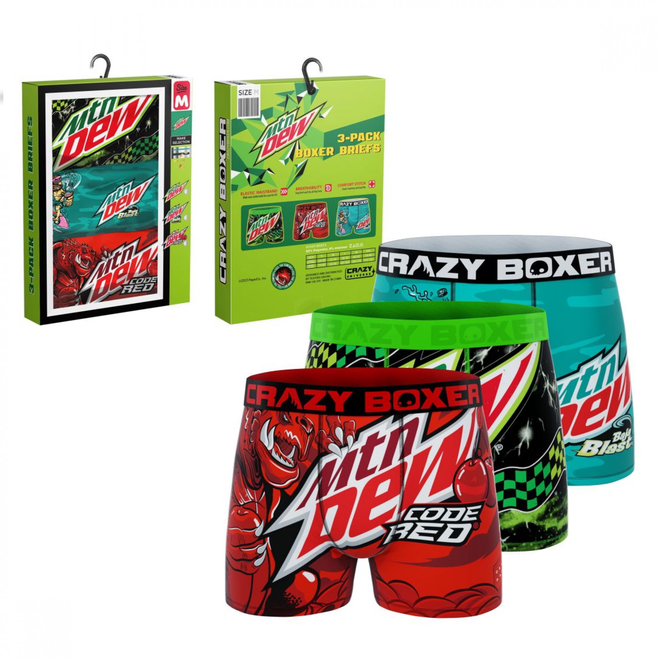 Crazy Boxers Mountain Dew Triple Flavor Boxer Briefs 3-Pack-Medium (32-34)