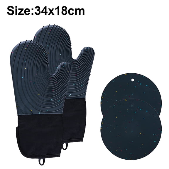 Silicone Oven Mitts Set of 2 Piece Oven Gloves for Kitchen Use, with Quilted Liner, Flexible Oven Mits, Soft Heat Steam and Water Resistant Mittens, Protect from Hot Surfaces Pot Holders