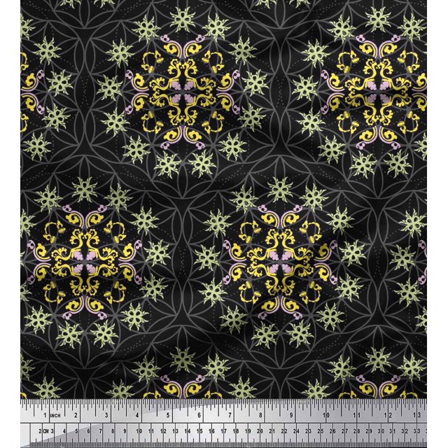 Soimoi Moss Georgette Fabric Moroccan Damask Print Fabric by The Yard 42 Inch Wide