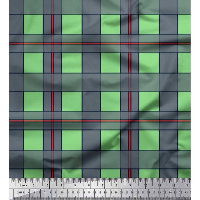 Soimoi Green Heavy Canvas Fabric Check Check Fabric Prints By Yard 58 Inch Wide