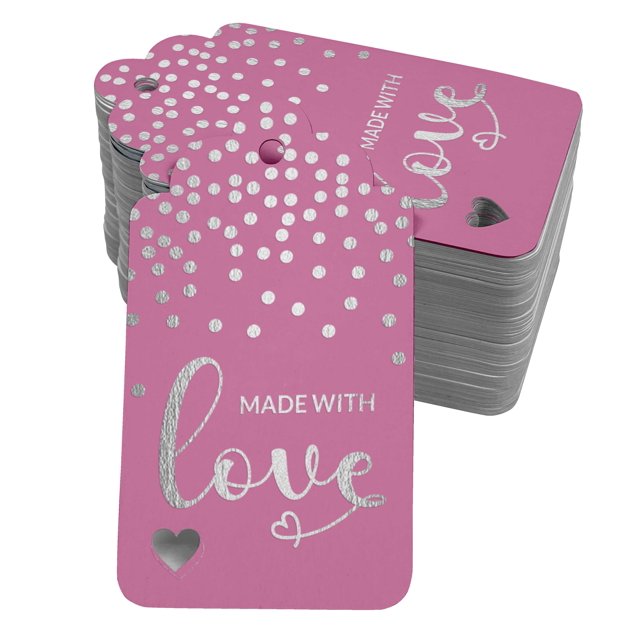 Inkdotpot Made With Love Text Bottle Tag Real Silver Foil Favor Hang Tags 100 Pack