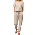thumbnail image 1 of Mikilon Ensemble Élégant pour Femmes 2 Pcs Mode Col Rond Manches Courtes Haut Pantalon Long Ensemble Décontracté Mode Col Rond Manches Courtes Hauts Pantalons Ensemble Décontracté Kaki TP, 1 of 6