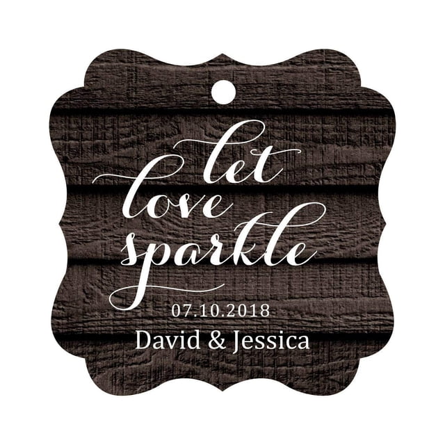 Darling Souvenir Custom Let Love Sparkle Wedding Hang Tags Personalized Fancy Frame Paper Tags -Dark Wood-100 Tags