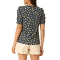 thumbnail image 3 of INSPIRE CHIC Hauts Froncés pour Femmes Col Rond Manches Courtes Dos Goutte d'Eau Blouse Florale L Bleu Foncé, 3 of 6