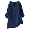 thumbnail image 1 of Penkiiy Womens Pullover Sweatshirt Plus Size,3/4 Sleeve Shirts V Neck Collared Button Down Shirt Tops with Pockets L Navy, 1 of 4