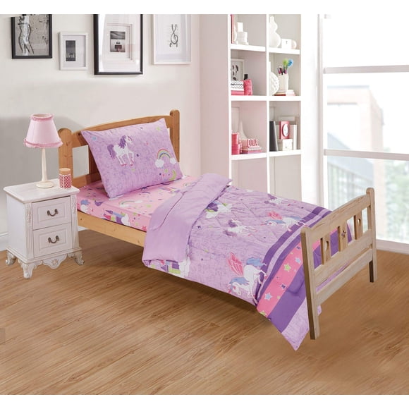 Home Collection Toddler Size Comforter and Sheet Set Unicorn Castle Rainbow Lavender Pink Purple Multi-Color for Girls Teens New # Unicorn Lavender